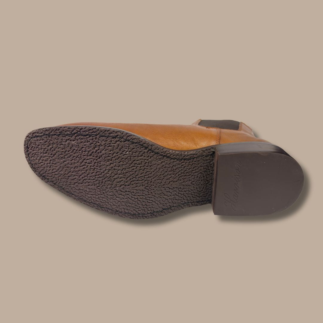 Harrison Handmade chesea Boot Tan+ Stonewash Denim jean
