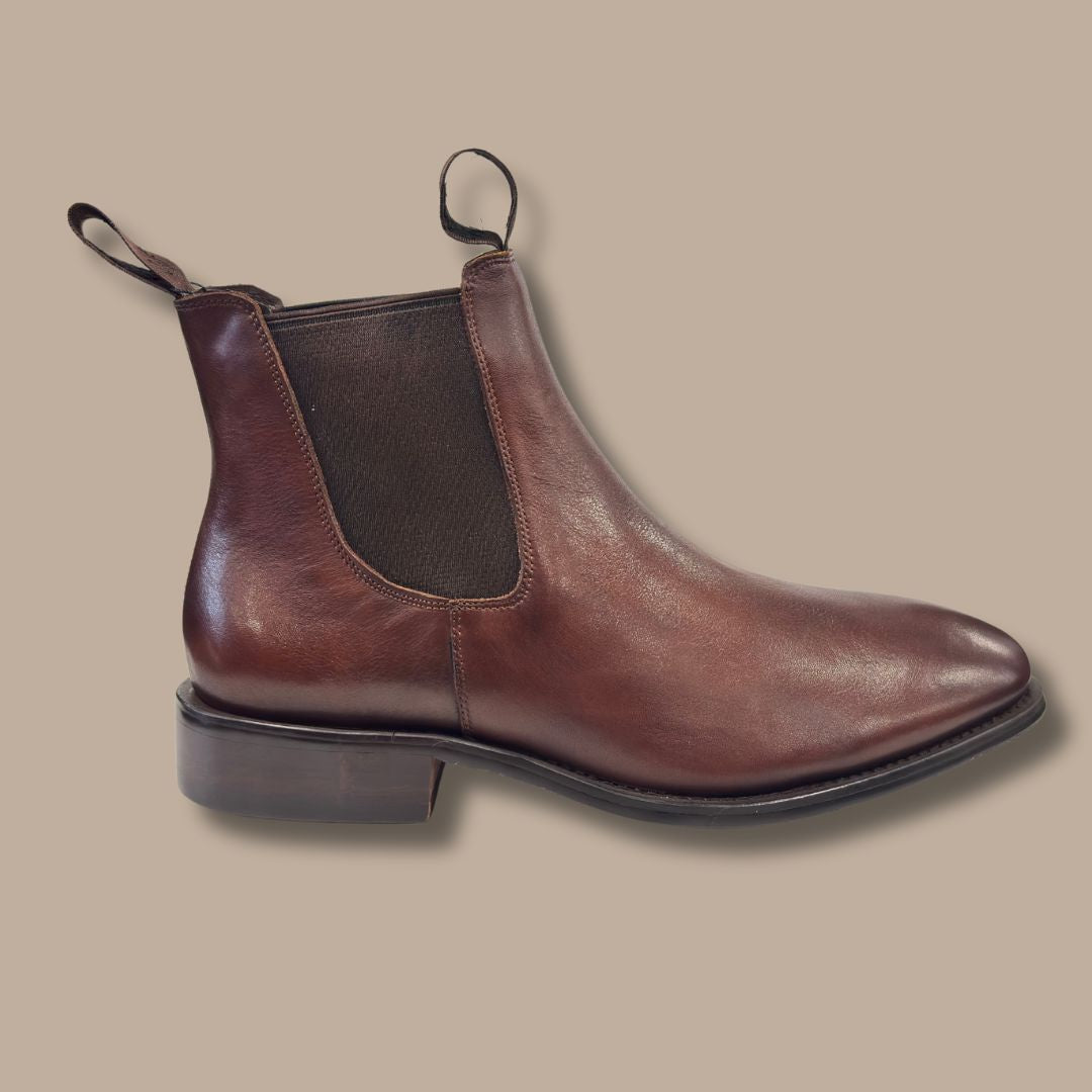 Harrison Handmade chesea boot Brown + Stonewash Denim jean