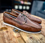 Men's Helf Leather Boat Shoes- Brown