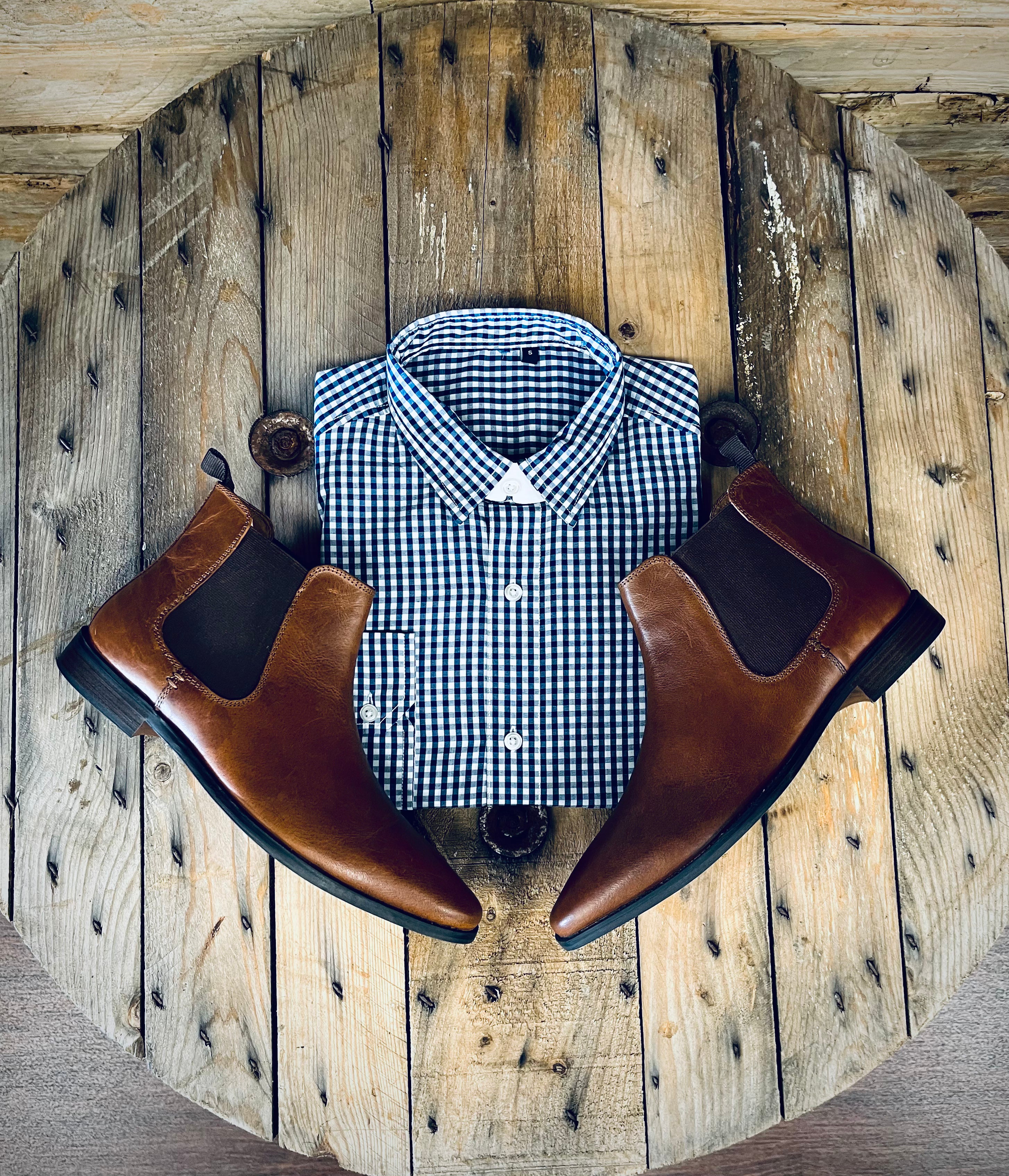 Tan navy best sale boots