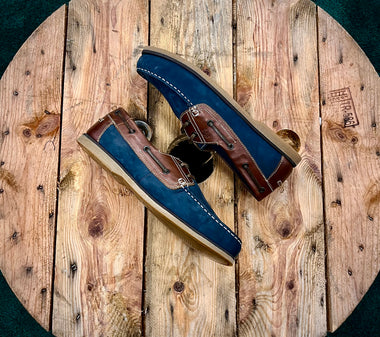 Men's Leather Boat Shoes - Blue & Tan