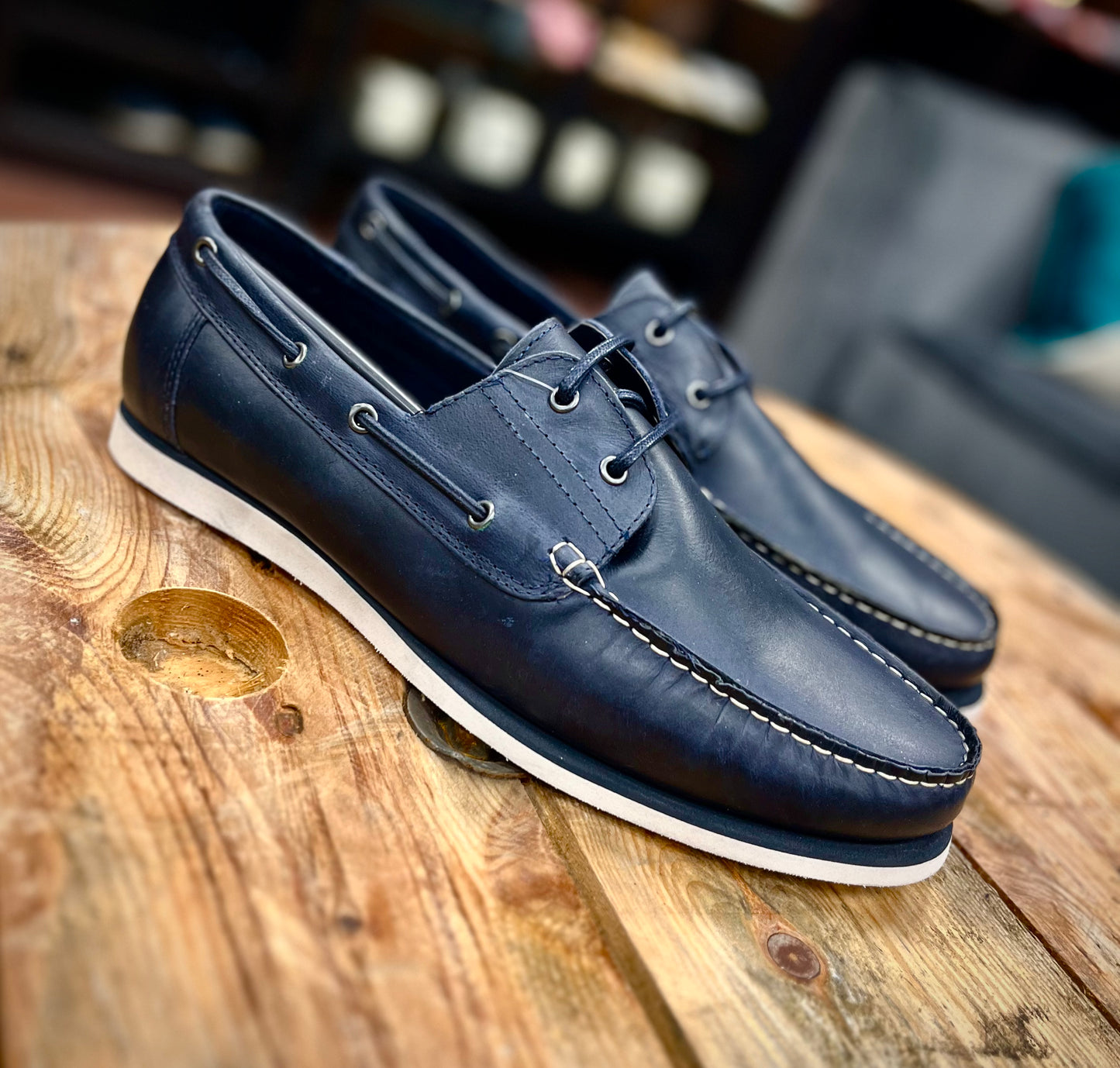 Men's Helf Leather Boat Shoes - Blue