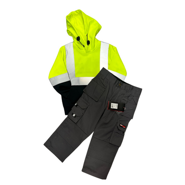 Kids Workwear bundle - Hi viz yellow hoody + Grey Trouser