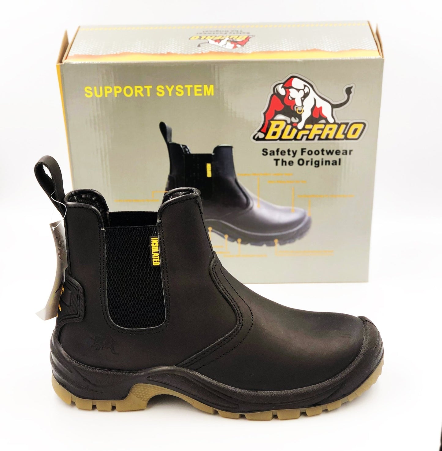 116 - Leather Black Slip on Boot - Steel Toe - GLS Clothing