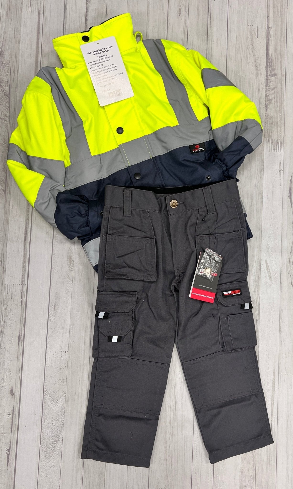 Kids Hi-Vis Jacket (Yellow) & Work Trouser (Grey) - Bundle - GLS Clothing