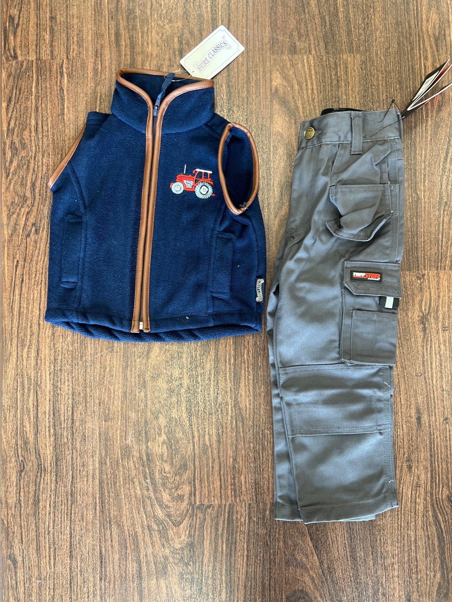 Kids - Red Tractor Gilet + Grey Work Trousers (Bundle) - GLS Clothing