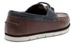 Men's Leather Boat Shoes Brown & Navy - Sal - GLS Clothing