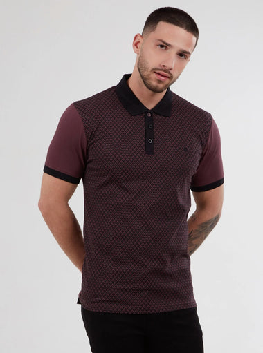 REGULAR FIT SIRUS BURGUNDY PRINTED JERSEY POLO - GLS Clothing